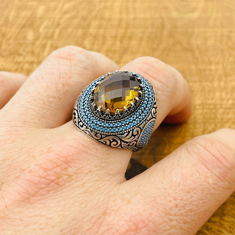 Handmade Ottoman Multi - Color Zultanite Stone Men's Ring