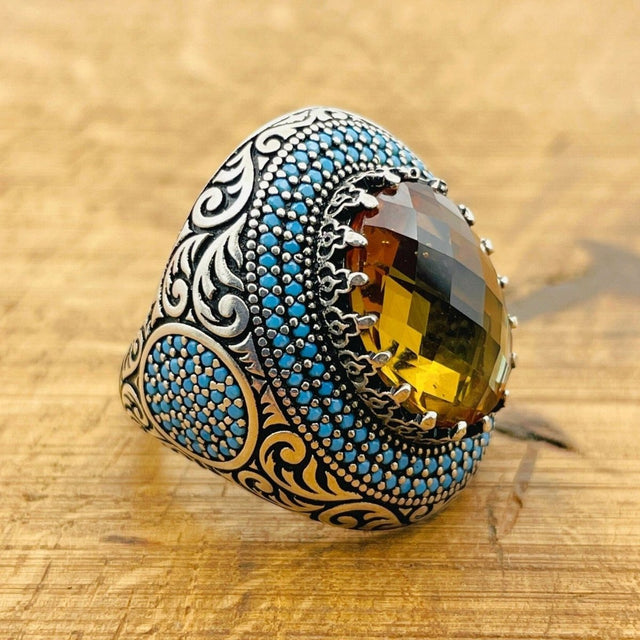 Handmade Ottoman Multi - Color Zultanite Stone Men's Ring