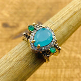 Handmade Reversible Turquoise & Pink Quartz Sterling Silver Ring | Turkish Artisan Two - in - One Design - TryAladdin