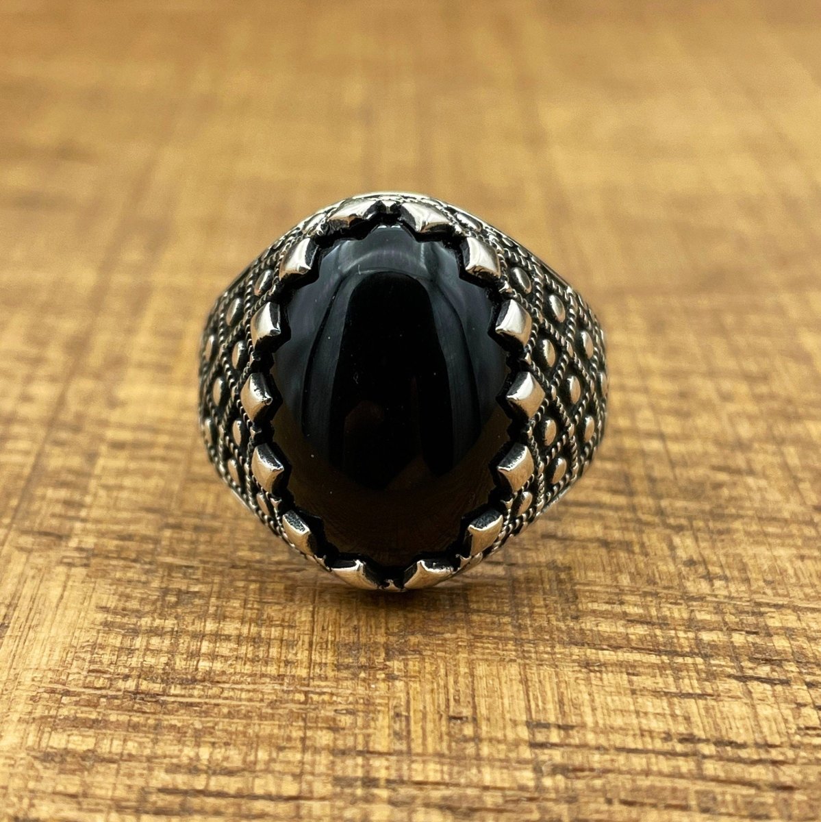 Handmade Silver Men's Oval Black Onyx Ring