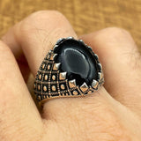 Handmade Silver Men's Oval Black Onyx Ring