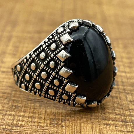 Handmade Silver Men's Oval Black Onyx Ring