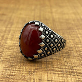 Handmade Silver Men's Oval Red Agate Ring