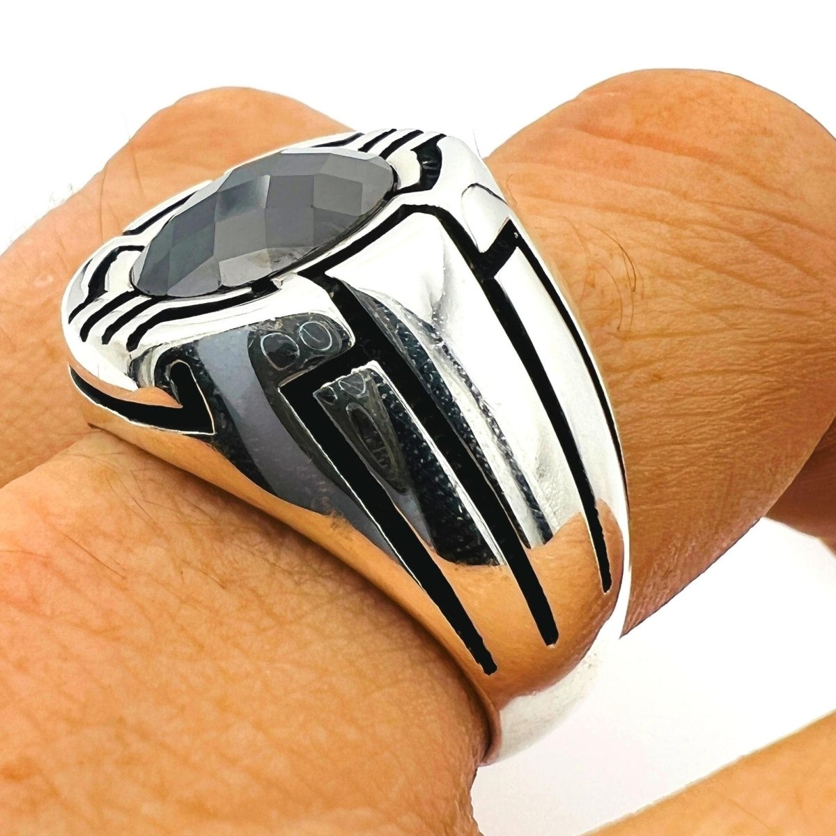 Handmade Turkish Black Onyx Men's Sterling Silver Ring - 925 Artisan Gents Jewelry Gift - TryAladdin