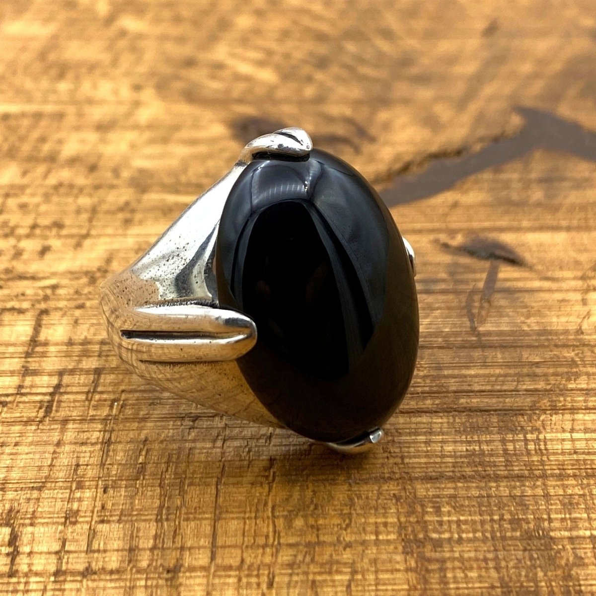 Handmade Turkish Men's 925 Sterling Silver Black Onyx Ring - Bold Statement Jewelry & Gift for Him - TryAladdin