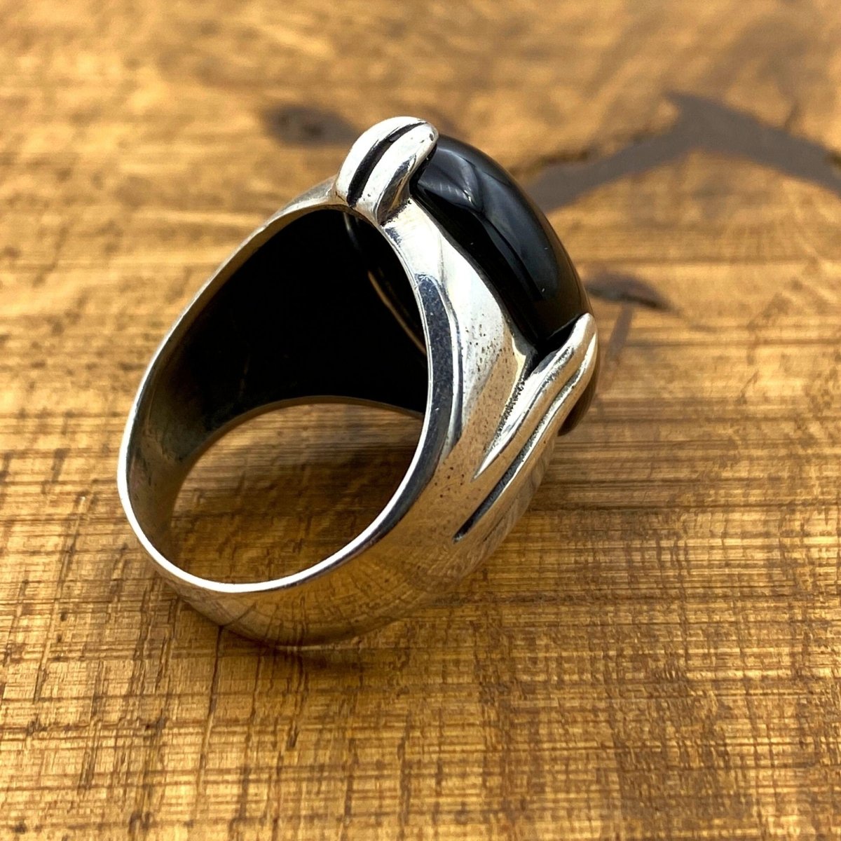 Handmade Turkish Men's 925 Sterling Silver Black Onyx Ring - Bold Statement Jewelry & Gift for Him - TryAladdin