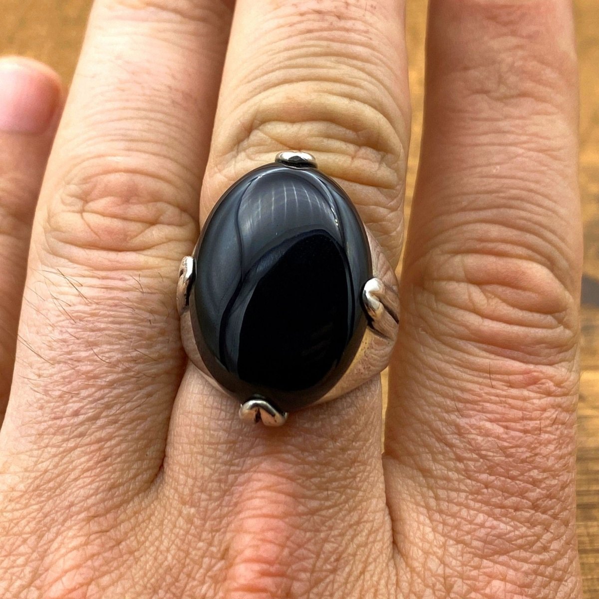 Handmade Turkish Men's 925 Sterling Silver Black Onyx Ring - Bold Statement Jewelry & Gift for Him - TryAladdin