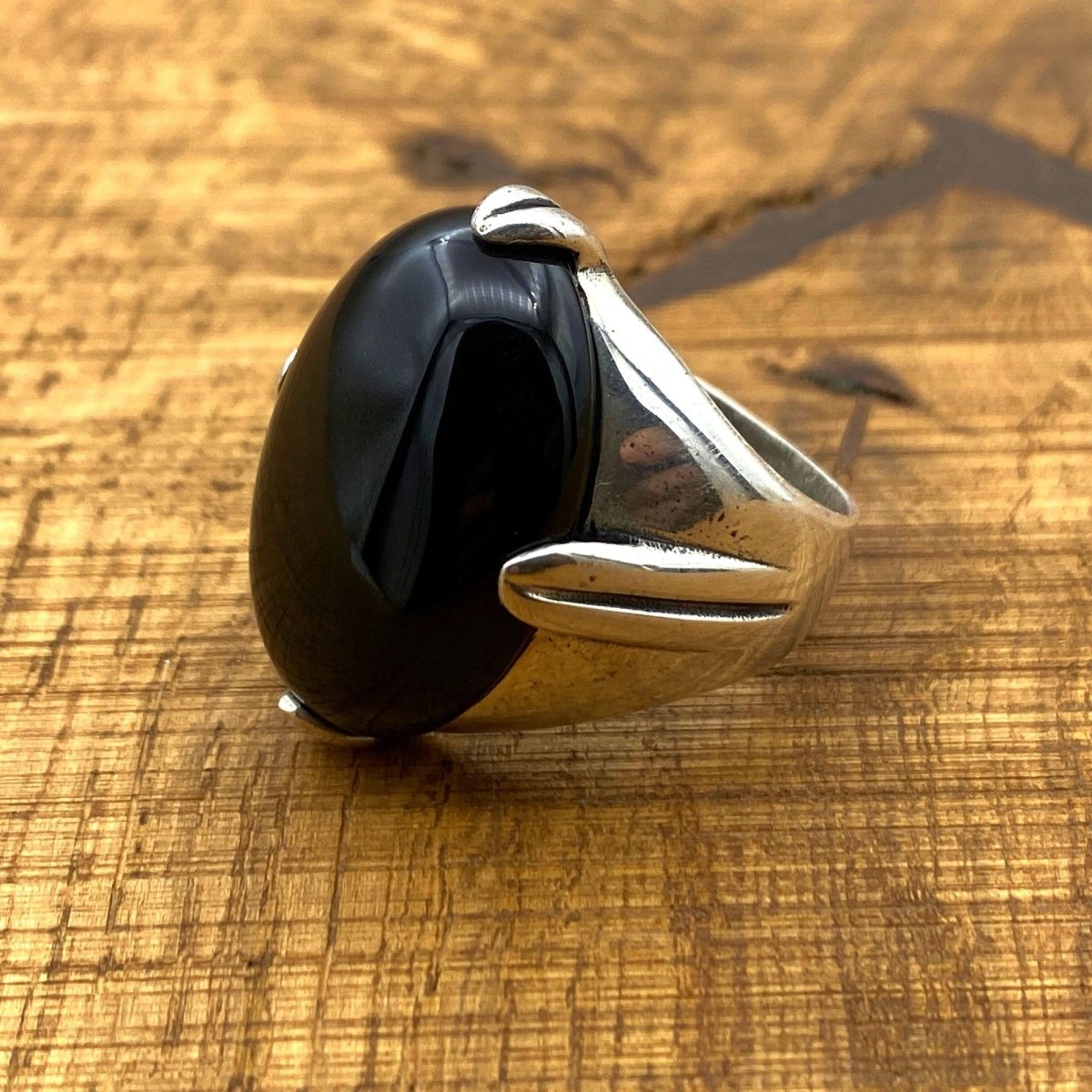 Handmade Turkish Men's 925 Sterling Silver Black Onyx Ring - Bold Statement Jewelry & Gift for Him - TryAladdin