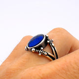 Handmade Turkish Men's 925 Sterling Silver Blue Sapphire Ring - Elegant Oval Statement Jewelry - TryAladdin