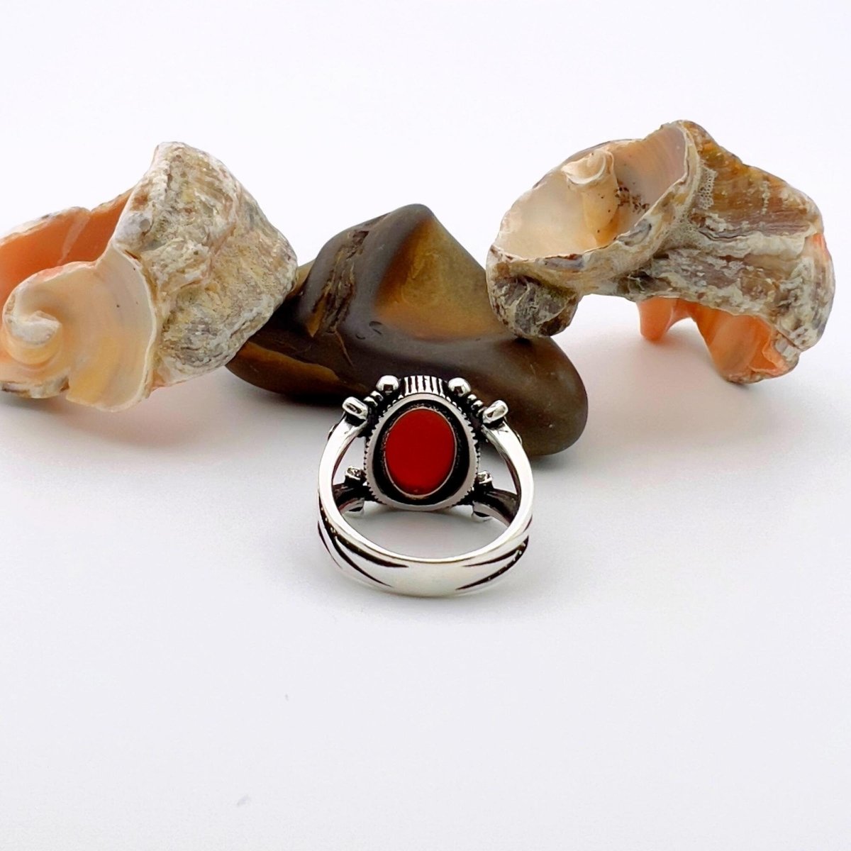 Handmade Turkish Men's 925 Sterling Silver Red Agate Stone Statement Ring - TryAladdin