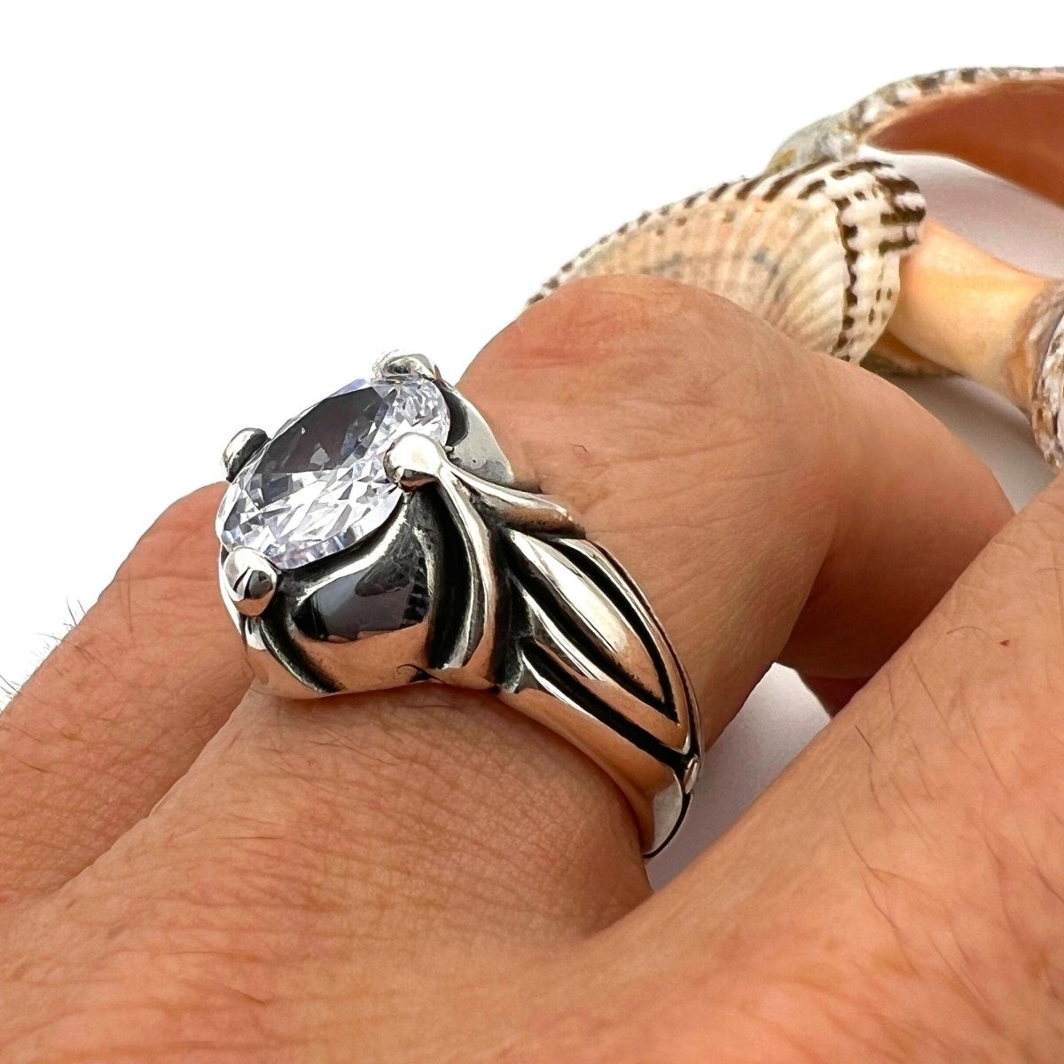 Handmade Turkish Men's 925 Sterling Silver Zircon Ring - Elegant Gift for Him - TryAladdin