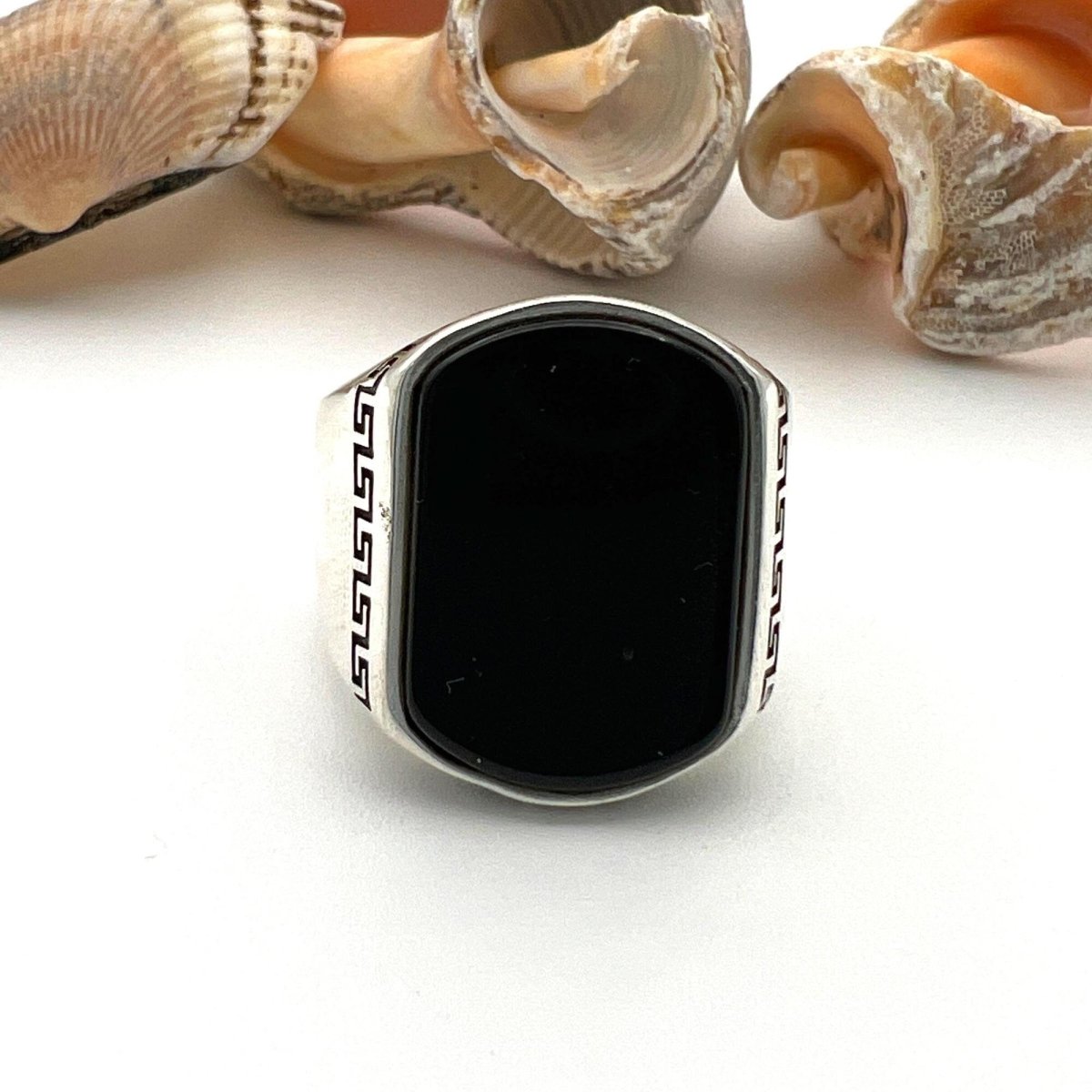 Handmade Turkish Men's Black Onyx 925 Sterling Silver Ring | Artisan Statement Jewelry - TryAladdin