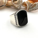 Handmade Turkish Men's Black Onyx 925 Sterling Silver Ring | Artisan Statement Jewelry - TryAladdin
