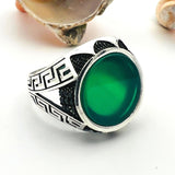 Handmade Turkish Men's Green Agate 925 Sterling Silver Ring - Unique Statement Gift - TryAladdin