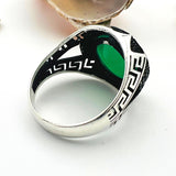 Handmade Turkish Men's Green Agate 925 Sterling Silver Ring - Unique Statement Gift - TryAladdin