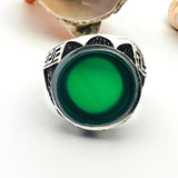 Handmade Turkish Men's Green Agate 925 Sterling Silver Ring - Unique Statement Gift - TryAladdin