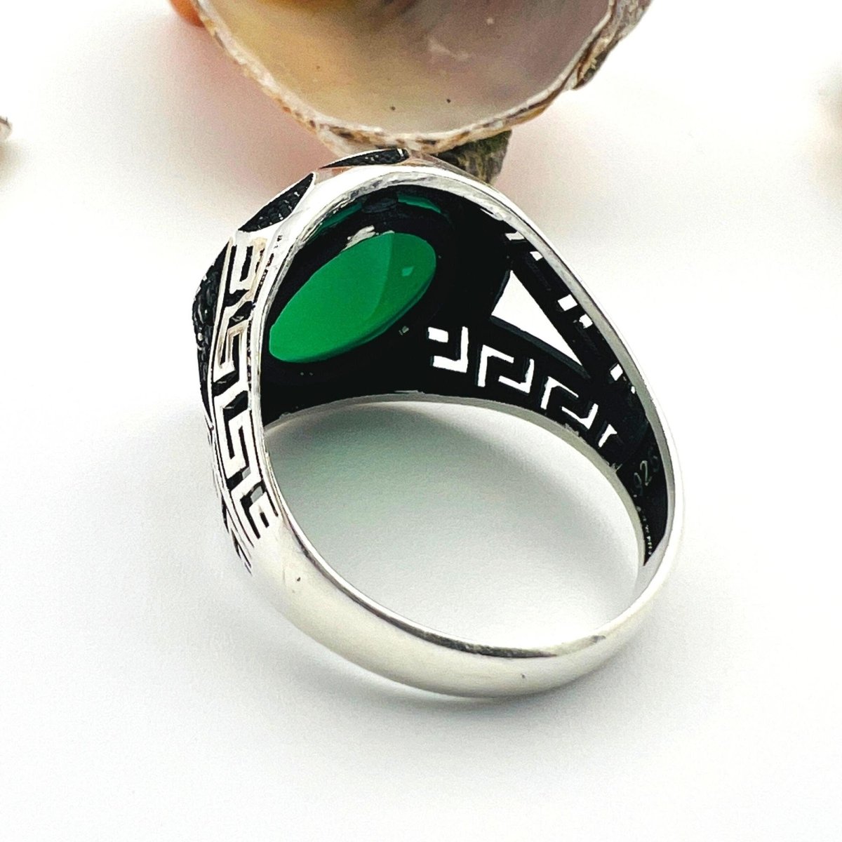 Handmade Turkish Men's Green Agate 925 Sterling Silver Ring - Unique Statement Gift - TryAladdin