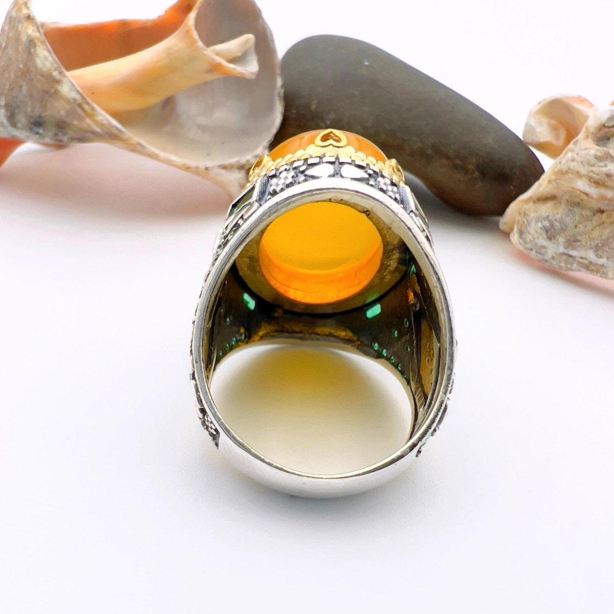 Handmade Turkish Men's Yellow Agate 925 Sterling Silver Ring | Artisan Crafted Gift for Him - TryAladdin