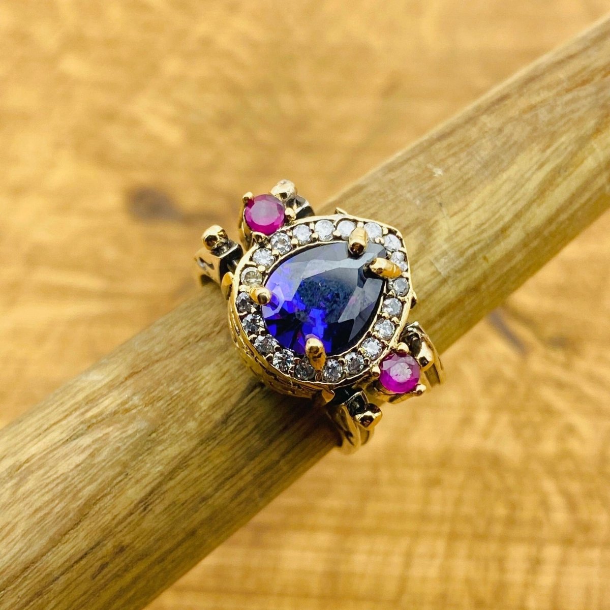 Handmade Turkish Reversible Sapphire & Citrine Ring | 925 Sterling Silver Dual - Stone Design - TryAladdin