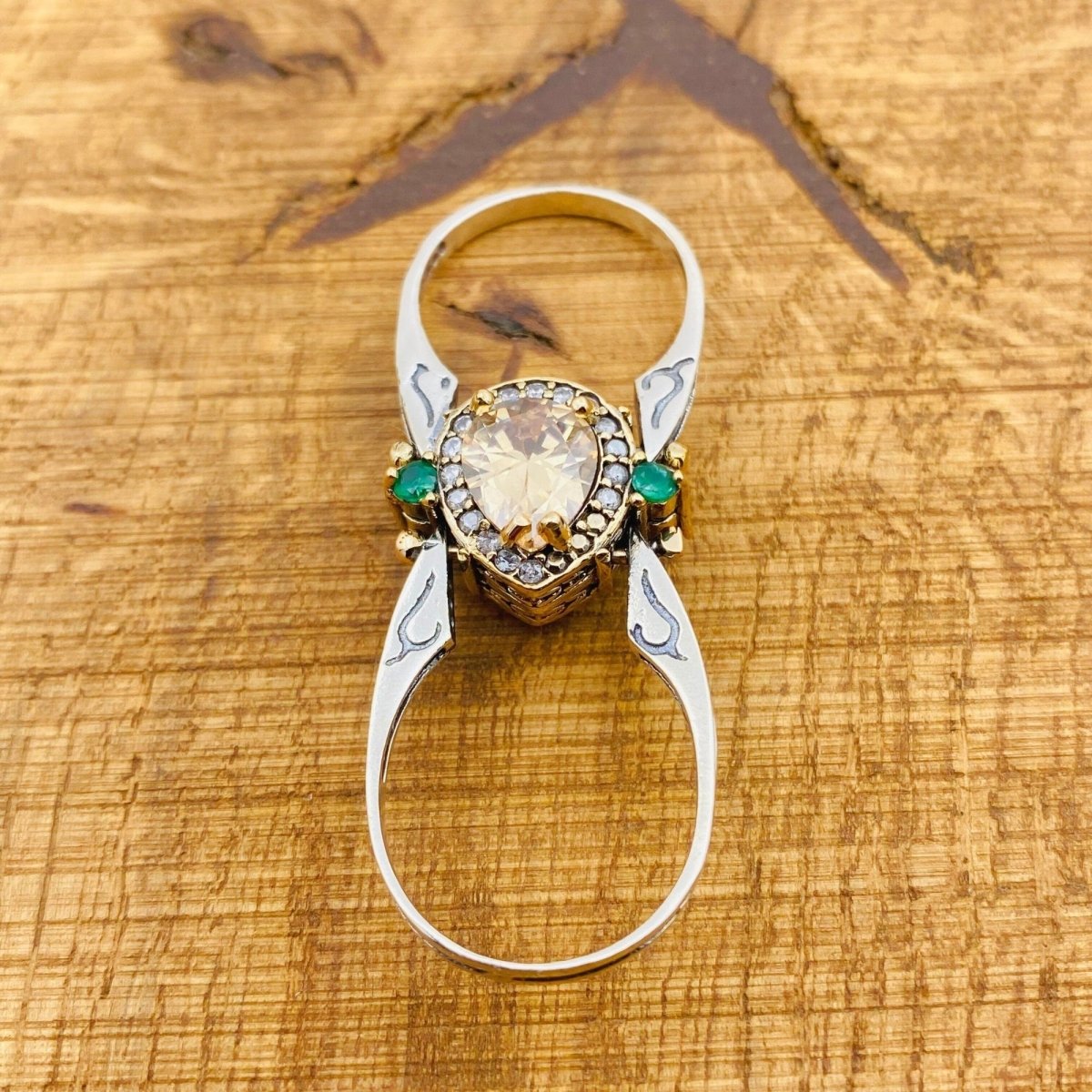 Handmade Turkish Reversible Sapphire & Citrine Ring | 925 Sterling Silver Dual - Stone Design - TryAladdin