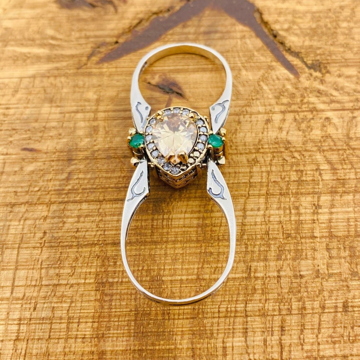 Handmade Turkish Reversible Sapphire & Citrine Ring | 925 Sterling Silver Dual - Stone Design - TryAladdin