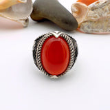 Handmade Turkish Sterling Silver Men's Red Agate Statement Ring - TryAladdin