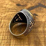 Handmade Turkish Sterling Silver Men's Ring with Dark Red Agate Stone - TryAladdin