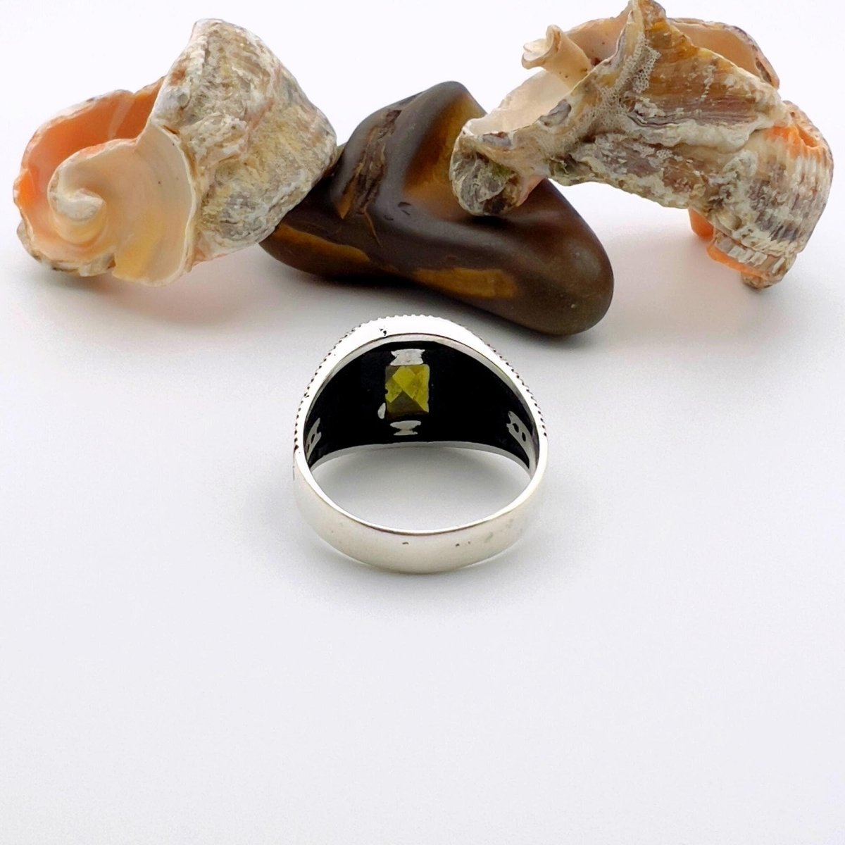 Handmade Turkish Sterling Silver Men's Ring with Genuine Yellow Amber Stone - Unique Gift for Him - TryAladdin