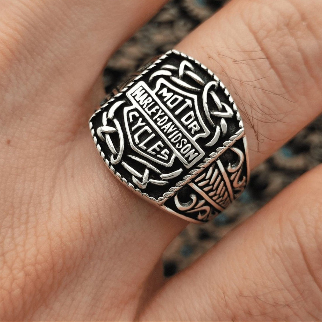 Harley Davidson Inspired Sterling Silver Biker Ring TryAladdin - Main Image