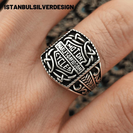 Harley Davidson Inspired Sterling Silver Biker Ring