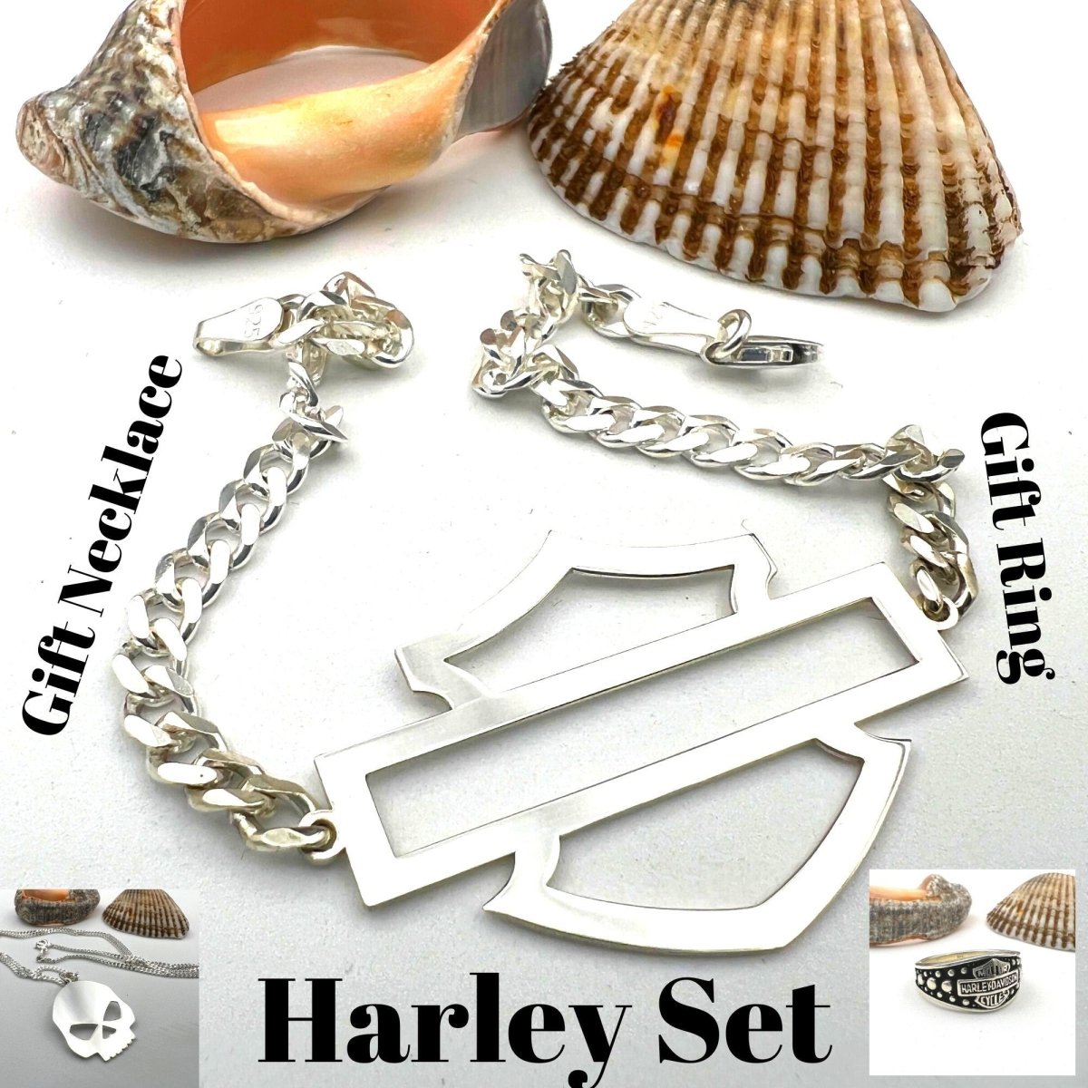 Harley Davidson Set - Ring, Necklace, Silver Bracelet