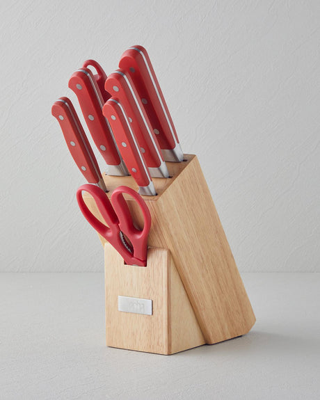 Professional Grade Stainless Steel 8 Piece Culinary Knife Set   Red Handle
