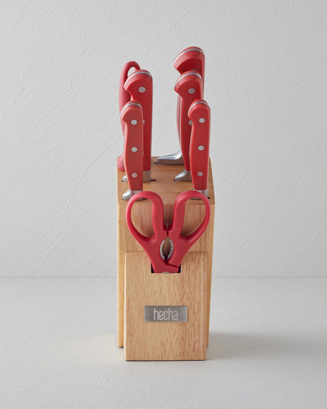 Professional Grade Stainless Steel 8 Piece Culinary Knife Set   Red Handle