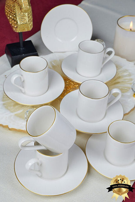 Heda Porcelain Hayal Gold Gilt Turkish Coffee Espresso Cup Set - 12 - Piece - TryAladdin