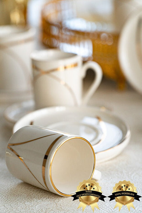 Heda Porcelain Premium Ribbon Turkish Coffee Set - 12 Pieces - TryAladdin