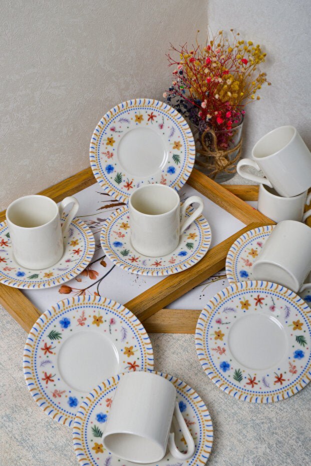 Heda Porselen Dalya Premium Porcelain Turkish Coffee Cup Set - 12 - Piece - TryAladdin