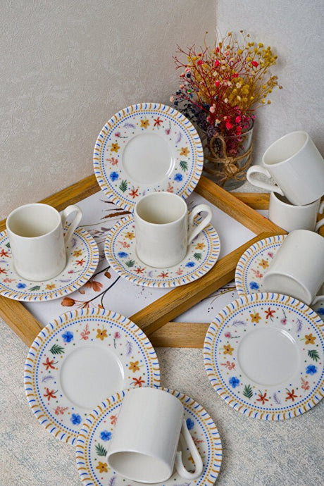 Heda Porselen Dalya Premium Porcelain Turkish Coffee Cup Set - 12 - Piece - TryAladdin
