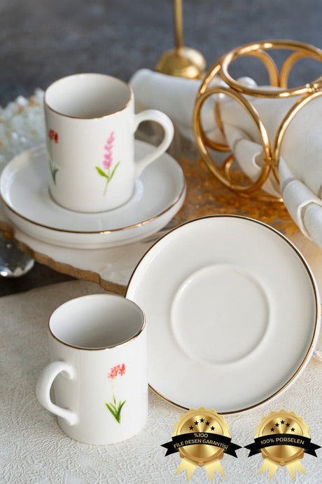 Heda Porselen Ikebana Professional 2 - Person Porcelain Coffee Cup Set - 4 Pieces - TryAladdin