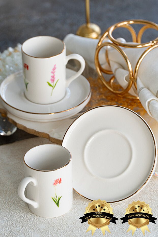 Heda Porselen Ikebana Professional 2 - Person Porcelain Coffee Cup Set - 4 Pieces - TryAladdin