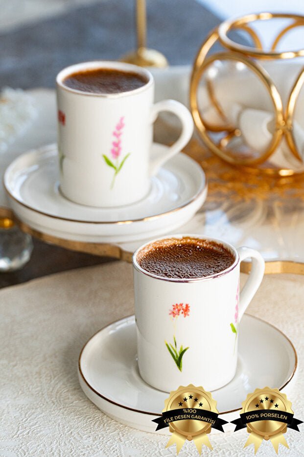 Heda Porselen Ikebana Professional 2 - Person Porcelain Coffee Cup Set - 4 Pieces - TryAladdin