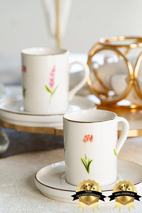 Heda Porselen Ikebana Professional 2 - Person Porcelain Coffee Cup Set - 4 Pieces - TryAladdin