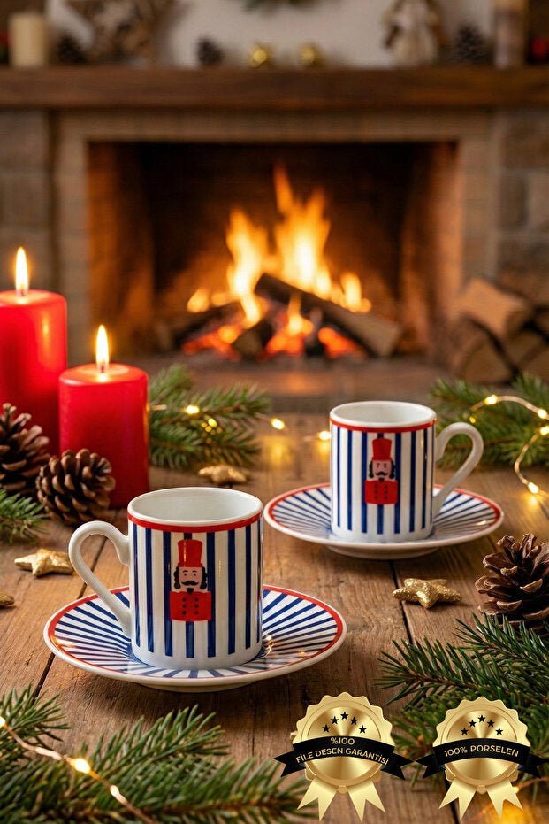 Heda Porselen Premium Toy Soldier Porcelain Turkish Coffee Cup Set - 2 - Piece - TryAladdin