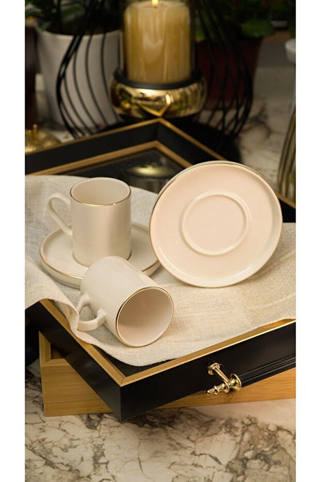 Heda Porselen Ruya Gold Gilded Porcelain Coffee Cup Set - 2 Person (4 Piece) - TryAladdin