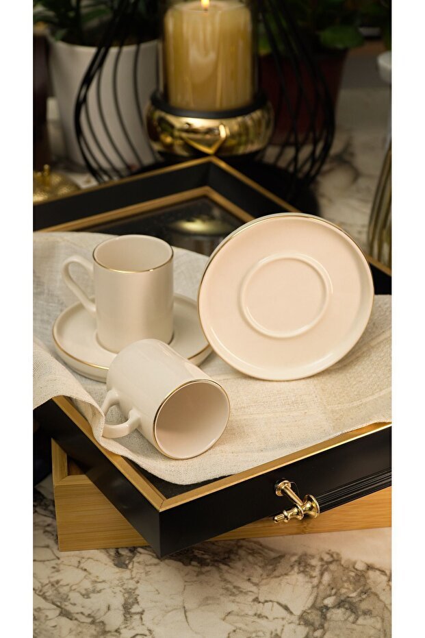 Heda Porselen Ruya Gold Gilded Porcelain Coffee Cup Set - 2 Person (4 Piece) - TryAladdin
