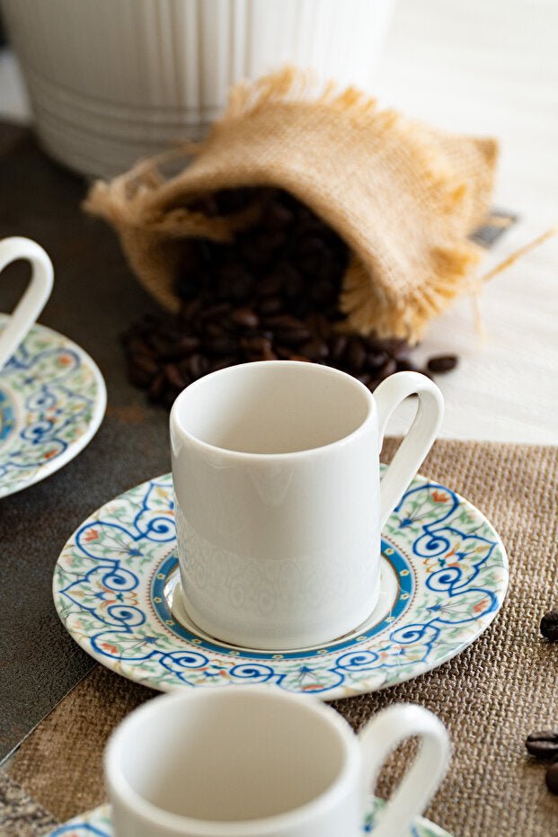 Heda Premium Sarayli Turkish Porcelain Coffee Cup Set - 12 Pieces (6 Persons) - TryAladdin