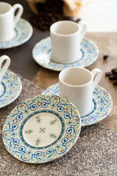 Heda Premium Sarayli Turkish Porcelain Coffee Cup Set - 12 Pieces (6 Persons) - TryAladdin
