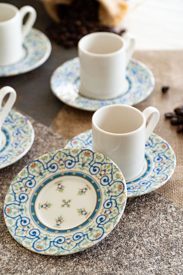 Heda Premium Sarayli Turkish Porcelain Coffee Cup Set - 12 Pieces (6 Persons) - TryAladdin