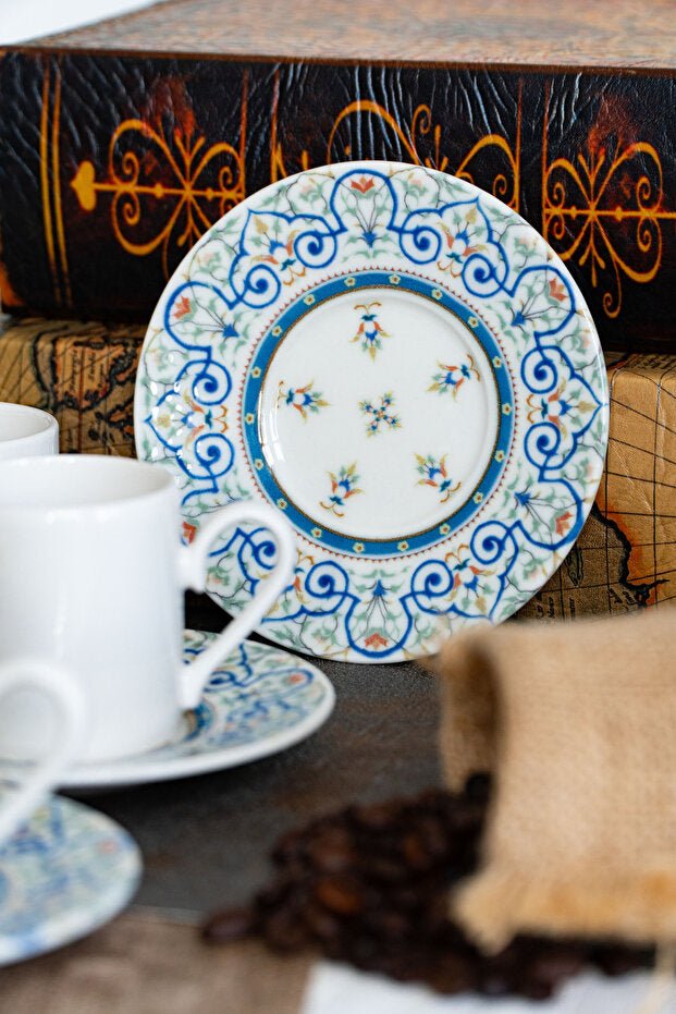 Heda Premium Sarayli Turkish Porcelain Coffee Cup Set - 12 Pieces (6 Persons) - TryAladdin