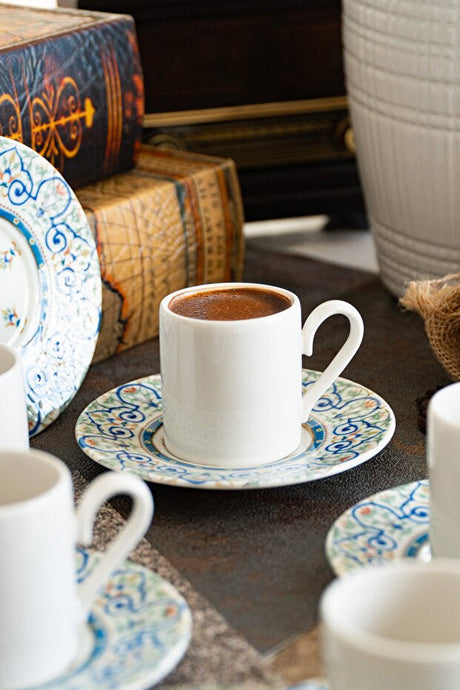 Heda Premium Sarayli Turkish Porcelain Coffee Cup Set - 12 Pieces (6 Persons) - TryAladdin