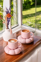 Heredot Premium Daisy Ceramic Pink Turkish Coffee Cup Set - Set of 2 (95ml Each) - TryAladdin